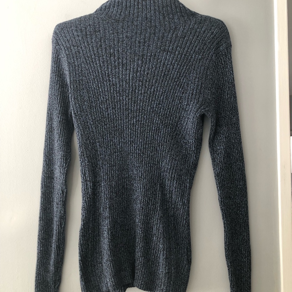Athleta Black/Blue Ribbed Mock Turtleneck Sweater